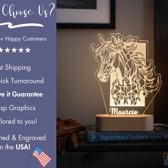 Geometric Horse Custom Name Light • Personalized LED Cloud Decor • Kid Gift - Picture 4 of 8